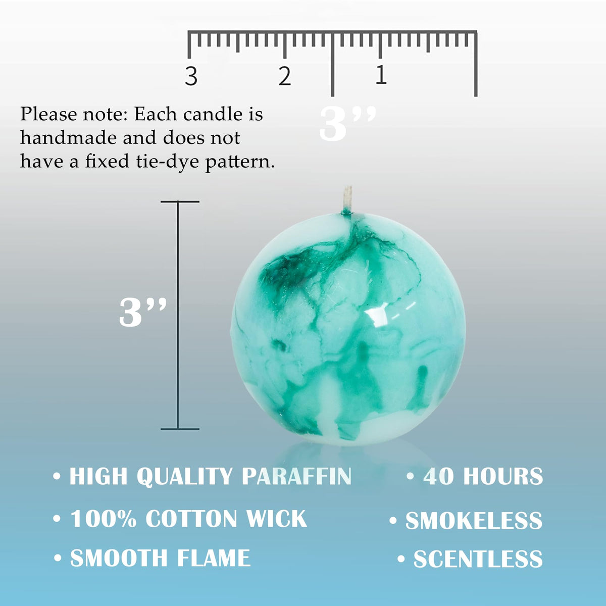 MAITREYA Tie dye Rustic Round Pillar Candles-Unscented Decoration Candles Set of 3-Clean Burning Drisspless Dinner Candles of Home Decor Party(Teal)