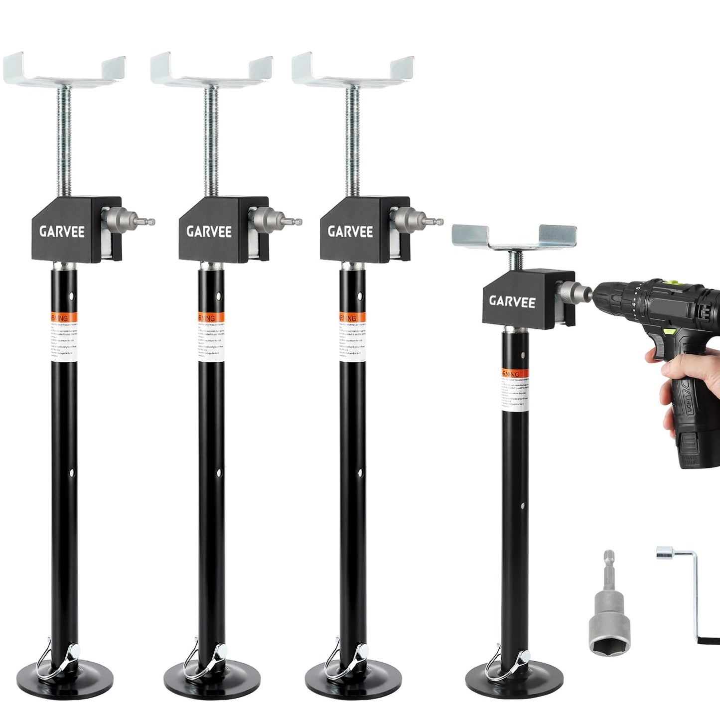 Garvee RV Slide Out Support Jacks (Set of 4) - 20,000lb Heavy Duty Rv Stabilizer Jacks Support, 21"-49" Quick-Lift Adjustable - Power Drill & Hand Crank Compatible for Campers, Travel Trailers & RVs