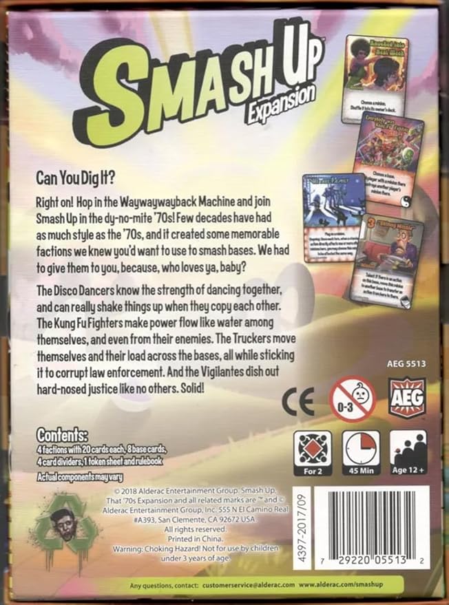 AEG Smash Up: That 70s Board Game Expansion | Battle Card Game | Disco Dancers Kung Fu Fighters Truckers Vigilantes | 2-4 Players | Ages 12+