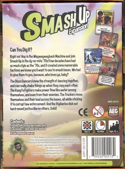 AEG Smash Up: That 70s Board Game Expansion | Battle Card Game | Disco Dancers Kung Fu Fighters Truckers Vigilantes | 2-4 Players | Ages 12+