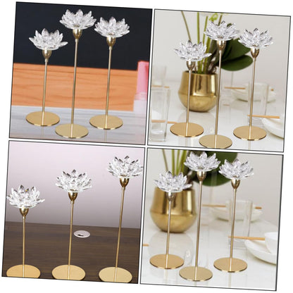 minkissy Metal Candlestick Holder Crystal Lotus Candlelight Dinner Decoration Small Gold Minimalist Dining Room Candle Stick Ornament
