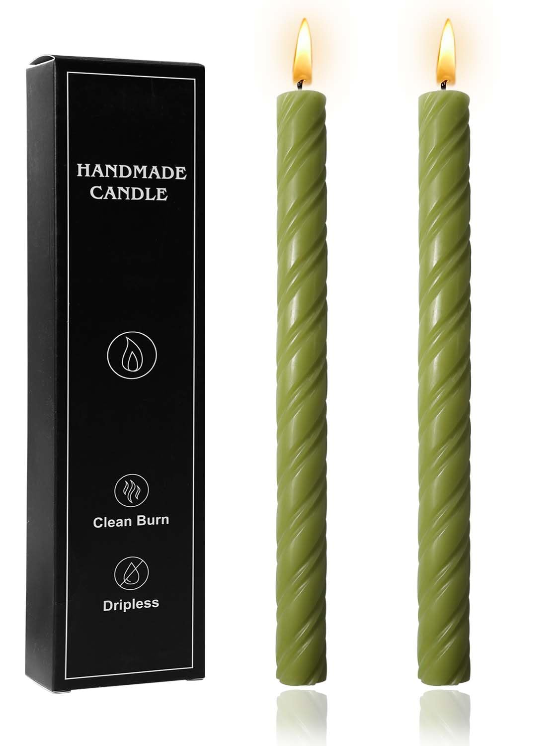 10in Spiral Taper Candles Set of 2 Pack Striped Tapered Candle,Decorative Threaded Candle for Dinner Party Wedding,Kitchen Decors,Christmas,Halloween (2, Roman Column Green, 10in)
