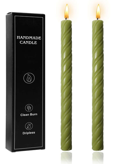10in Spiral Taper Candles Set of 2 Pack Striped Tapered Candle,Decorative Threaded Candle for Dinner Party Wedding,Kitchen Decors,Christmas,Halloween (2, Roman Column Green, 10in)