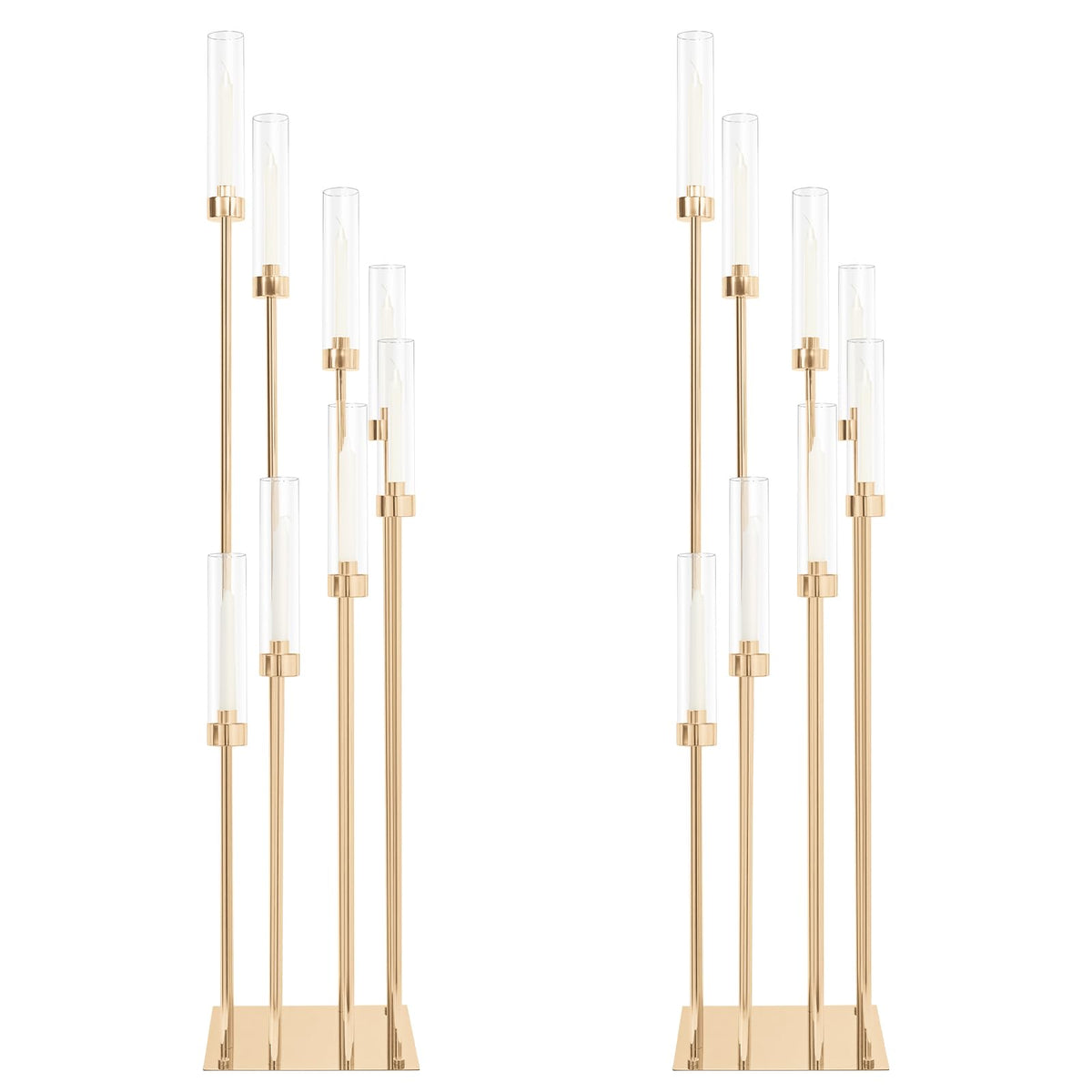 2 Sets Gold Candelabra,8 Arm Candlestick Holders with Acrylic Shades, 44'' High Large Floor Candle Holders for Wedding Centerpieces Table Decorations Fit 0.9" Candles and LED Taper Candles
