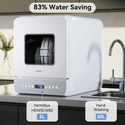 Hermitlux Countertop Dishwasher, 6 Wash Programs Slim Size Portable Dishwasher