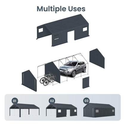PHI VILLA Portable Garage Carport,13x24ft Car Tent Shed Carports canopy Outside Storage Tents Shelter, Heavy Duty Garages Shelters Waterproof UV Resistant with Rollup Zipper Doors for Cars,Boats,Tools