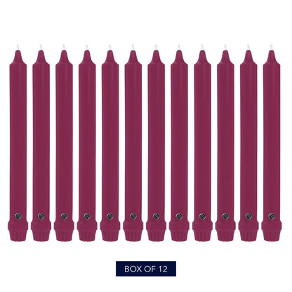 Colonial Candle Unscented Taper Candle, Classic Collection, Mulberry, 12 in, Pack of 12 - Up to 10 Hours Burn