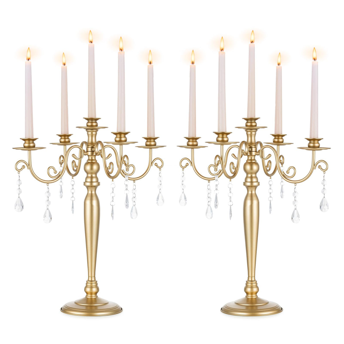 Sziqiqi Wedding Candelabra Table Centerpiece: 5 Arm Candelabras for Candlesticks - Gold Candle Holder Set of 2 for Christmas Engagement Birthday Party Event