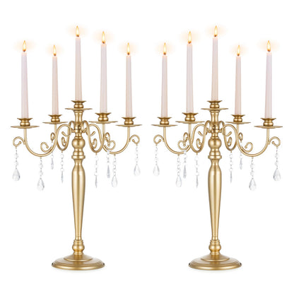 Sziqiqi Wedding Candelabra Table Centerpiece: 5 Arm Candelabras for Candlesticks - Gold Candle Holder Set of 2 for Christmas Engagement Birthday Party Event