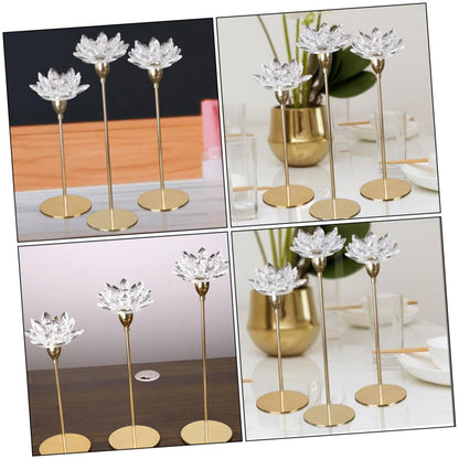 HOMSFOU Crystal Lotus Metal Candlestick Holder Small Modern Simple Wedding Candle Stand for Candlelight Dinner Table Decoration