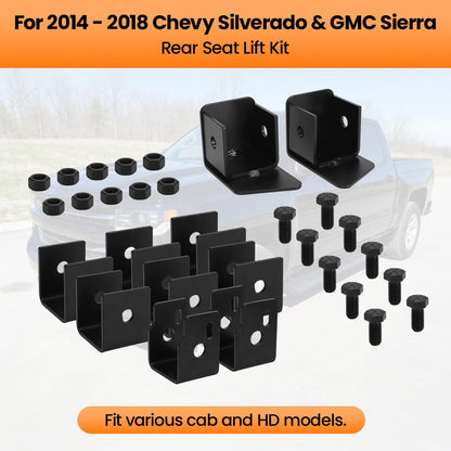 For 2014-2018 Chevy Silverado GMC Sierra Crew Cab Rear Seat Lift Kit, 2.5 Inch Height Increase, Black Steel Brackets for Added Storage & Audio System Space