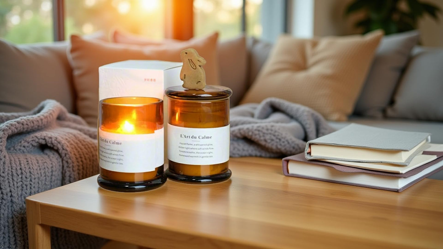 Royal Home Luxury Scented Candle with Wooden Wick in Artistic Glass Jar and Value Added Botanic Scented Ornament, Natural Botanical Fragrance, Velour Glow Scent with Sandalwood Amber and Vanilla