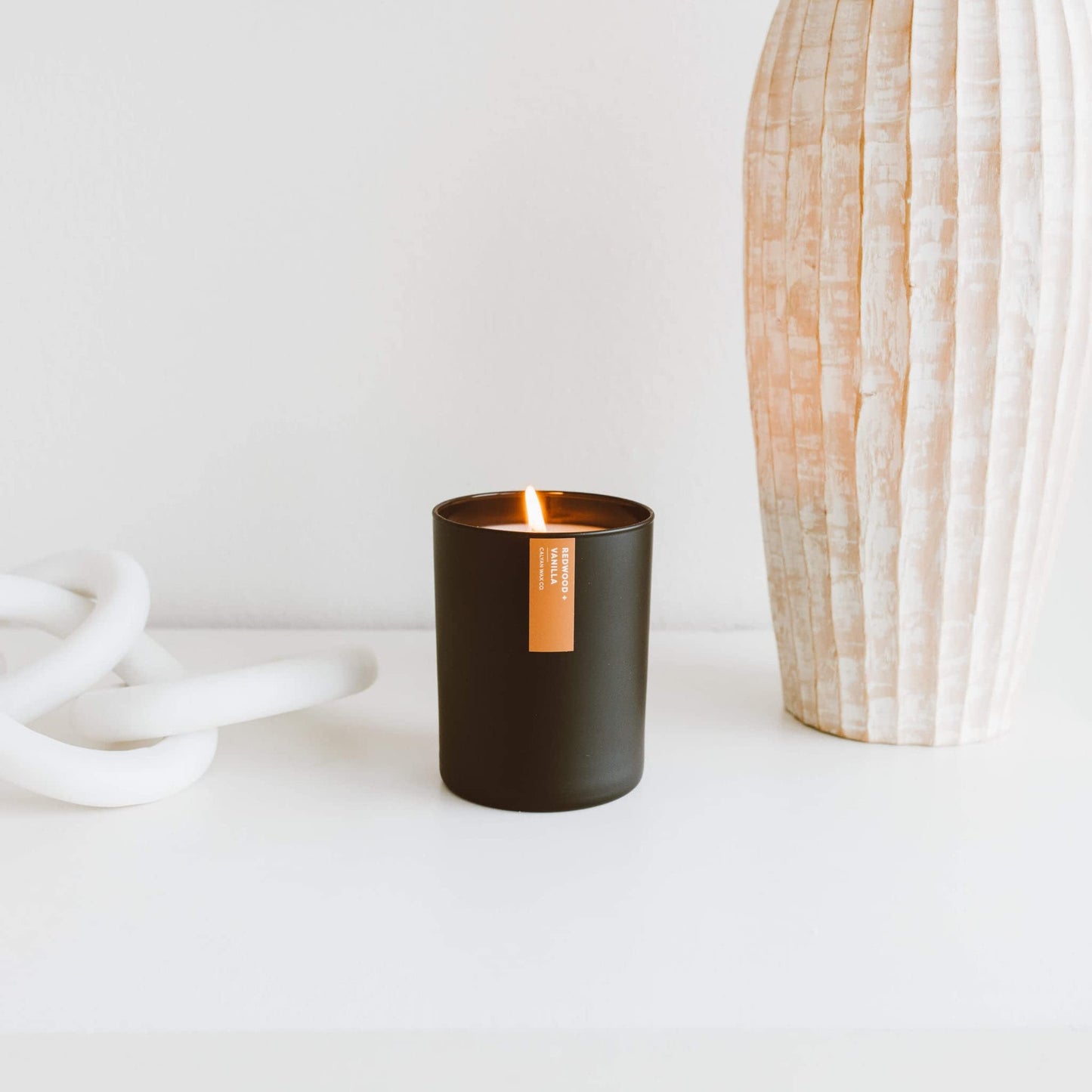 Calyan Wax Co. Redwood & Vanilla Scented Candle - 75 Hour Burn - Luxury Clean Soy Wax Candles - Long Lasting Black Tumbler Jar Candle for Home - 10.2oz