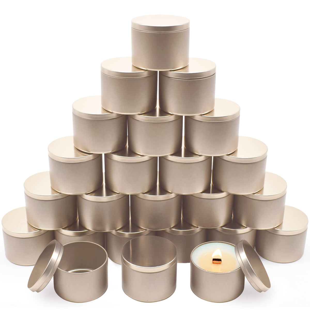 YJHSS 24-Pack 8oz Candle Tins with Lids, Metal Candle Jars for Candle Making, Empty Containers Vessels Bulk for Small Business & Beginners DIY Storage -Champagne Gold