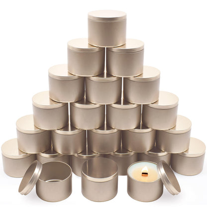 YJHSS 24-Pack 8oz Candle Tins with Lids, Metal Candle Jars for Candle Making, Empty Containers Vessels Bulk for Small Business & Beginners DIY Storage -Champagne Gold