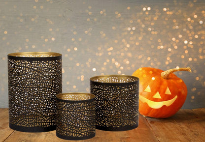 Lazy Gifts Set of 3 Black and Gold Metal Candle Holders – Decorative Tabletop Candle Holder Set for Pillar, Votive & Tealight Candles, Modern Home Décor Accent