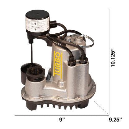 Turbo 1/2HP Cast Iron Submersible Sump Pump with Vertical Switch