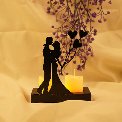 Handcrafted Iron Sculpture Candlestick Ornament, Romantic Couple Statue For Anniversaries, Decorative Modern Sculptures, Wedding Decoration Anniversary Ornament Figurine for Couples Valentine (A)
