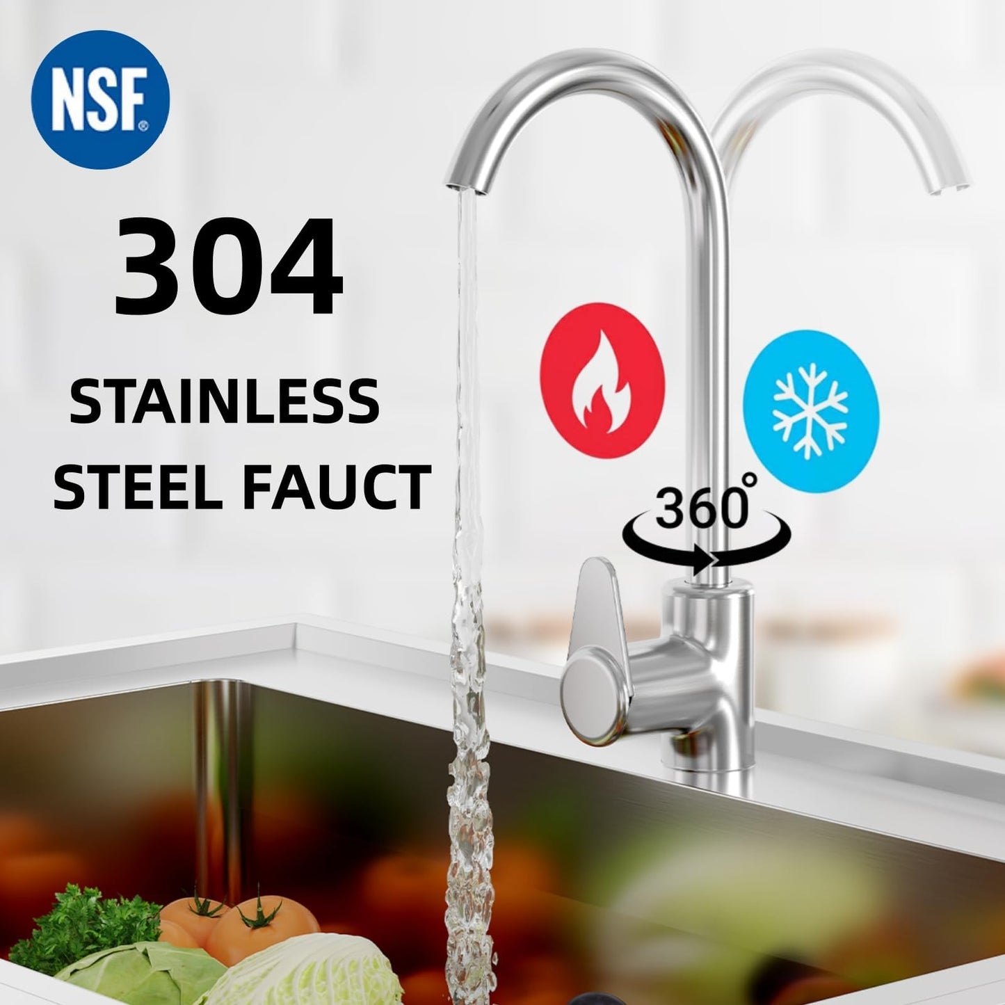 Stainless Steel Utility Sink, 47" x 20" x 37" Free Standing Single Bowl Sink with Faucet, Legs, Cold and Hot Water Pipe for Laundry, Kitchen, Garage, Outdoor, Garden, Heavy-Duty, Easy to Clean