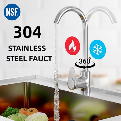Stainless Steel Utility Sink, 47" x 20" x 37" Free Standing Single Bowl Sink with Faucet, Legs, Cold and Hot Water Pipe for Laundry, Kitchen, Garage, Outdoor, Garden, Heavy-Duty, Easy to Clean