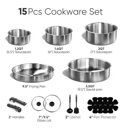 CAROTE Nonstick Cookware Sets, Non Stick Pots and Pans Set Detachable Handle, Kitchen Cookware Sets with Removable Handle, Stackable RV Cookware for Campers, Oven Safe (White 5 PCS)