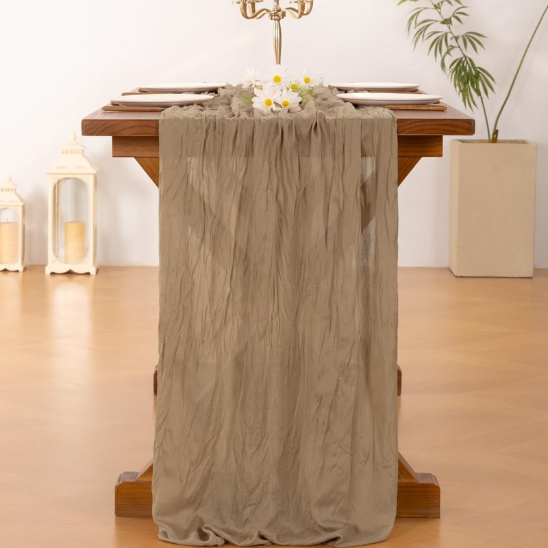 Socomi Nude Brown Cheesecloth Table Runner Summer Boho Rustic Gauze 120 inch 10FT Cheese Cloth Sheer Runner for Wedding Party Baby Shower Birthday Home Decor Holiday Decorations