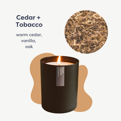 Calyan Wax Co. Cedar & Tobacco Scented Candle - 75 Hour Burn - Luxury Clean Soy Wax Candles - Long Lasting Black Tumbler Jar Candle for Home - 10.2oz