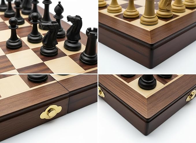 18 Wooden Chess SetFolding Storage Wooden Chess Board Sets Large Chess Board Sets Premium Board Games Chess Set for Adults and Kids Chess Enthusiasts
