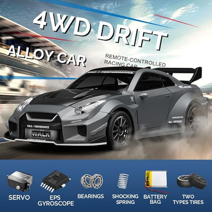 1/43 Scale RC Drift Car 2.4G Full Proportional 4WD Remote Control Car with Gyro Adjustable Speed &amp LED Lights Alloy RC Vehicle for Adult