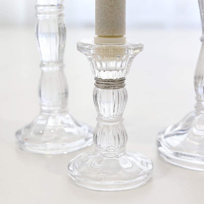 3 Pack Glass Candle Stick Holders - Clear Crystal Taper Candles Holder– for Buring Candles, Led Taper Candle,Party and Wedding Centerpieces, Table Decoration
