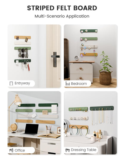Fluxynara Cork Board Alternative Felt Strip Board 8-Pack 13"x2", Office Pin Board with 50 Push Pins, Adhesive Install for Bedroom Door & Home Office (Moss Glimmer)