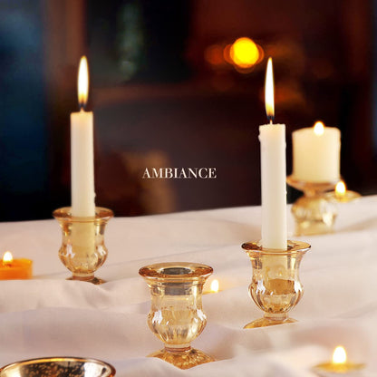 Letine Gold Candlestick Holders Set of 12-2.5" H Taper Candle Holders Bulk -Gold Glass Candle Holder for Valentine's Day, Christmas, Rustic Wedding Centerpieces, Party Decor