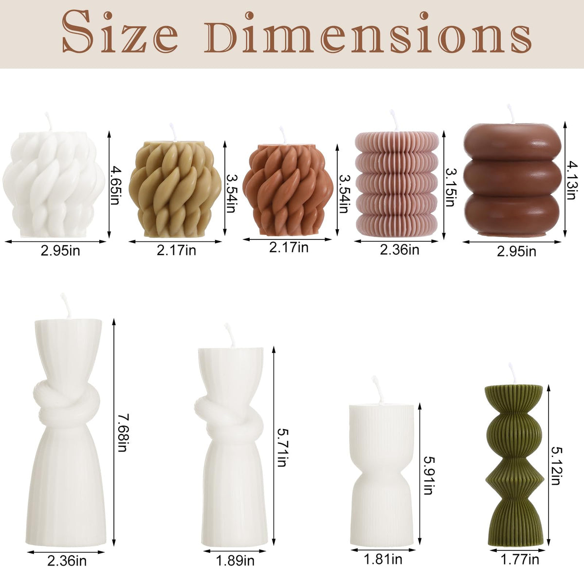 Conelist 9pcs Rustic Farmhouse Pillar Candles Set 3.1"-7.7" Handmade Neutral Soy Wax Ribbed Scented Aesthetic Swirl Candle for Dining Table Centerpiece Home Wedding Decor