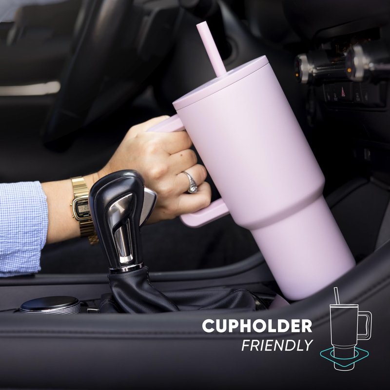 Simple Modern 40 oz Trek Tumbler with Handle and Straw Lid | Cup Holder Friendly Insulated Stainless Steel Travel Mug | Midnight Black