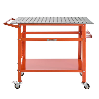VEVOR Welding Table, 40" x 24" Welding Workbench Table with 800LBS Static Weight Capacity, Movable Steel Work Bench with 4 Wheels (2 with Brake), Double-Layer Storage Board and 5/8-inch Fixture Holes