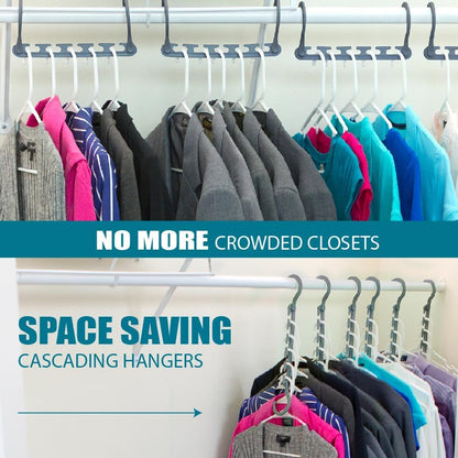Wonder Hanger Max 10-Pack Space Saving Hangers - 360° Swivel Hooks for Dorms & Closets - Grey