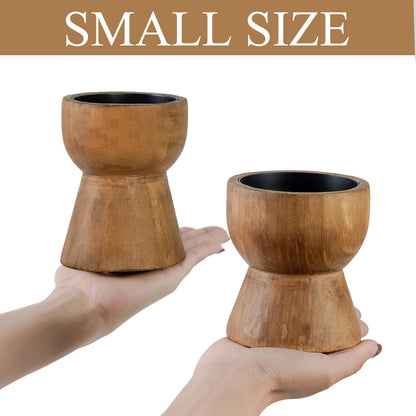 NIKKY HOME Farmhouse Wooden Candle Holders Set of 2, Rustic Solid Wood Pillar Candlesticks Pedestal, Fireplace Mantle Table Centerpiece Decor, Brown