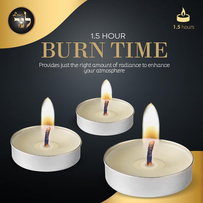 L’ner 1.5 Hour Tealight Candles, 300 Pack – Smokeless & Dripless Unscented Mini Tea Lights, Plant-Based Wax, Lead-Free Cotton Wick – Premium Quality Tealights for Shabbat, Memorial, Home, Weddings