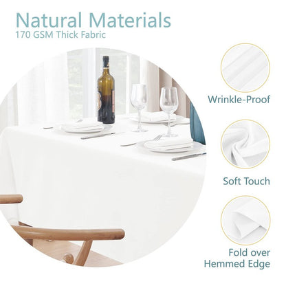 Veblandy Rectangle 10 Feet Tablecloth 60x144 inch Linen Textured Table Cloth Stain and Wrinkle Resistant Washable Polyester, Decorative Table Cover Waterproof for Dining, Buffet and Camping, White