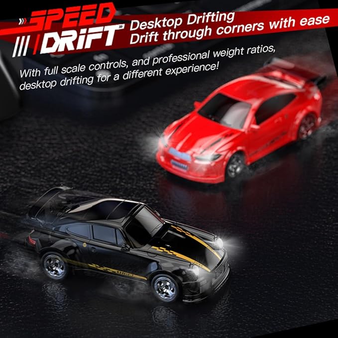 KF20 1:64 Scale Mini Drift RC Car with Full Proportional RTR 2.4GHZ Remote Control for Desktop Racing (RED)