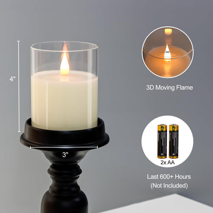 TECHLONG Glass Flameless Candles with Remote Timer, 3D Moving Flame Flickering, Last 600+ Hours Battery Candles, Real Wax LED Votive Candle for Festival Wedding Home Party Decor, 3" x 4"