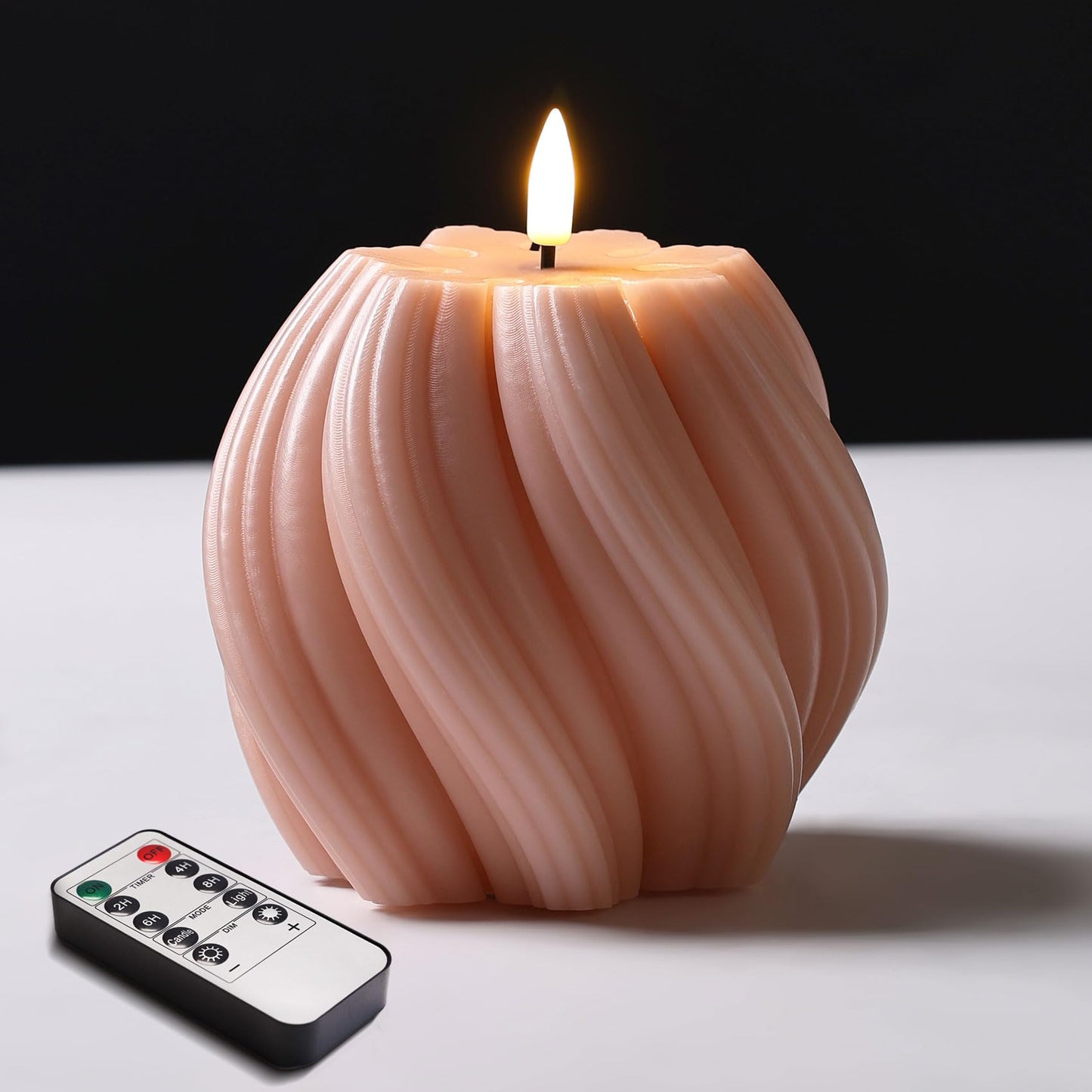 Girimax Dusty Pink Swirl Flameless Candles with Remote, Flickering LED Wax Candle Aesthetic Home Shelf Decor 1 Pack