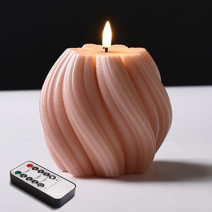 Girimax Dusty Pink Swirl Flameless Candles with Remote, Flickering LED Wax Candle Aesthetic Home Shelf Decor 1 Pack