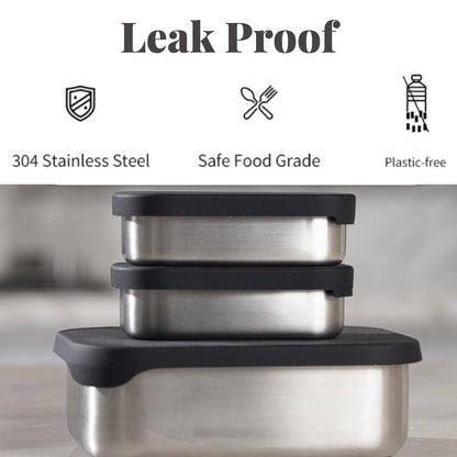 Modaniam 27 OZ Leak proof Stainless Steel Lunch Box containers, Stainless Steel Lunch Containers, Bento box, Metal Lunch Containers, Snacks container, Black, Small - 27 Oz+ 2 * 6.5Oz