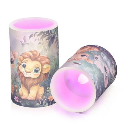 DOMIKING Animals Jungle Lion Green Pattern Flameless Candle Battery Operated Flickering LED Candles with Remote and Timers Tea Lights Candles for Home Fireplace Wedding Festival Decor Table, 2 Pack
