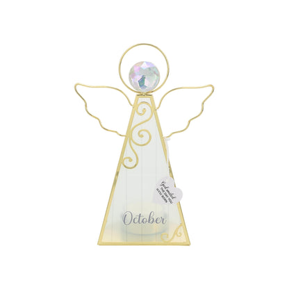 Pavilion Gift Company- October - 6.5" Angel Tealight Candle Holder Religion Faith October Birth Month Birthday Zodiac Libra Scorpio Crystal Birthstone Keepsake Decor Gift
