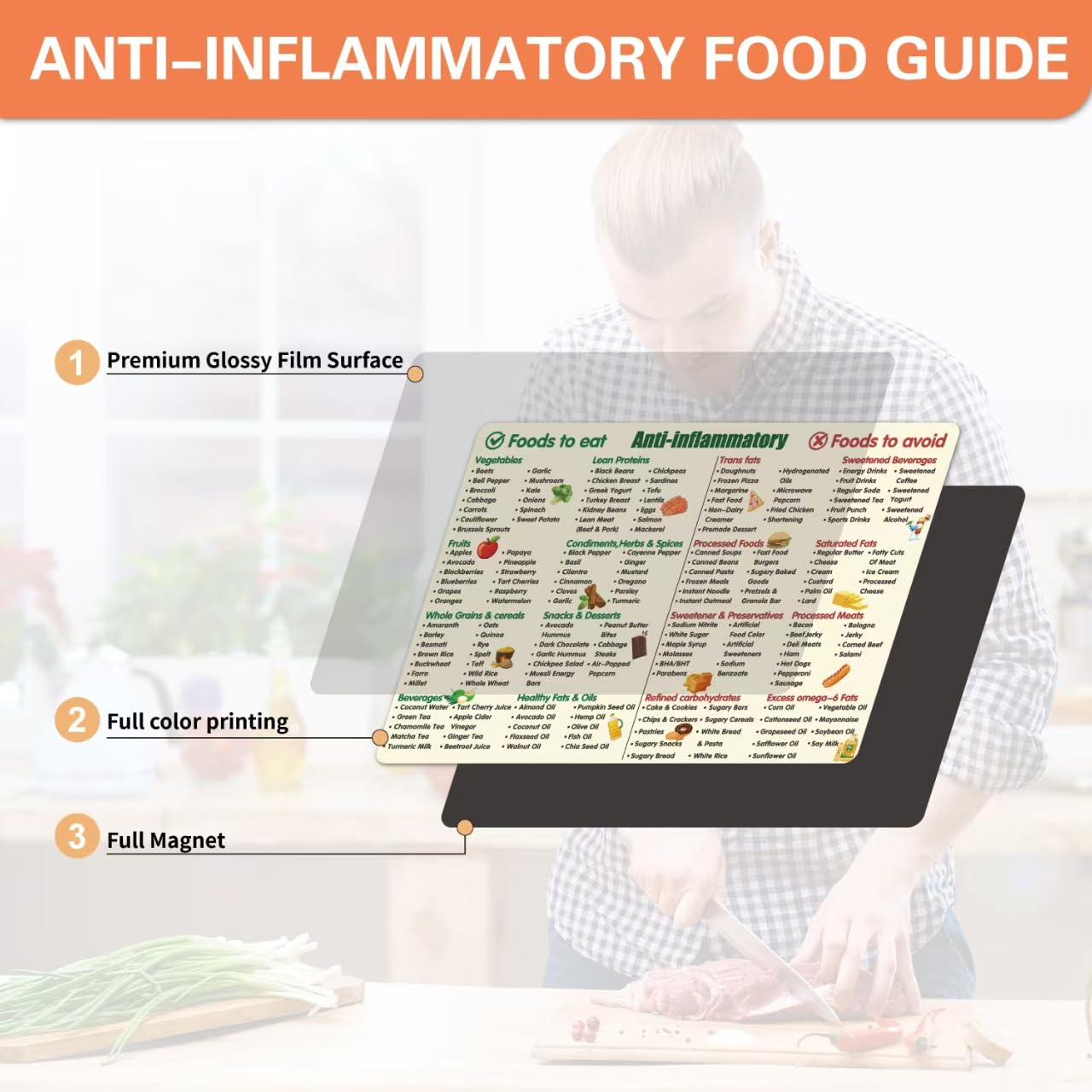 Anti-Inflammatory Diet Food Guide,Magnetic Anti Inflammatory Foods List Chart,Nutrition Guide for Beginners, Kitchen & Dining Room Reference Magnet(Anti-inflammatory)