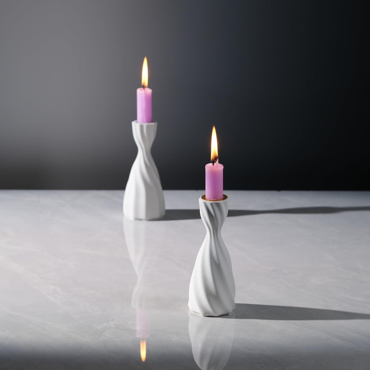 ICNBUYS Twizzle Twist Candle Holder, Decorative Candle Holder for Table Display, Romantic Decoration, Unique Home DÉCOR Aesthetic, Housewarming Gift, Sculpture Candle Stand Set of 2 Cement