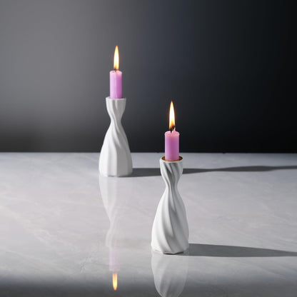 ICNBUYS Twizzle Twist Candle Holder, Decorative Candle Holder for Table Display, Romantic Decoration, Unique Home DÉCOR Aesthetic, Housewarming Gift, Sculpture Candle Stand Set of 2 Cement