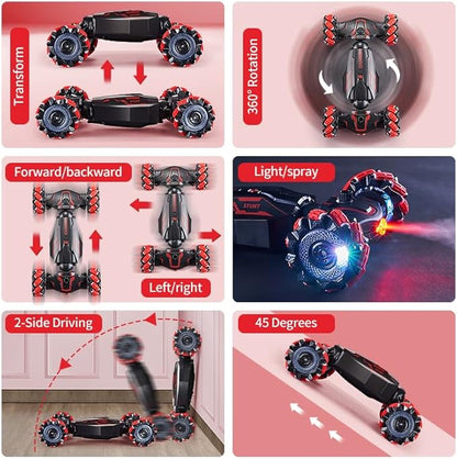 4WD Remote Control Gesture Sensor CarHand Controlled RC Stunt CarDouble-Sided Vehicle 360° Rotation with Light and Music Spray Watch Toy Cars for Boys &amp Girls Birthday